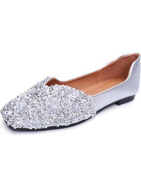Rhinestone Ballet Flats for Women - Stylish Slip-On Low Heel Wedding Shoes